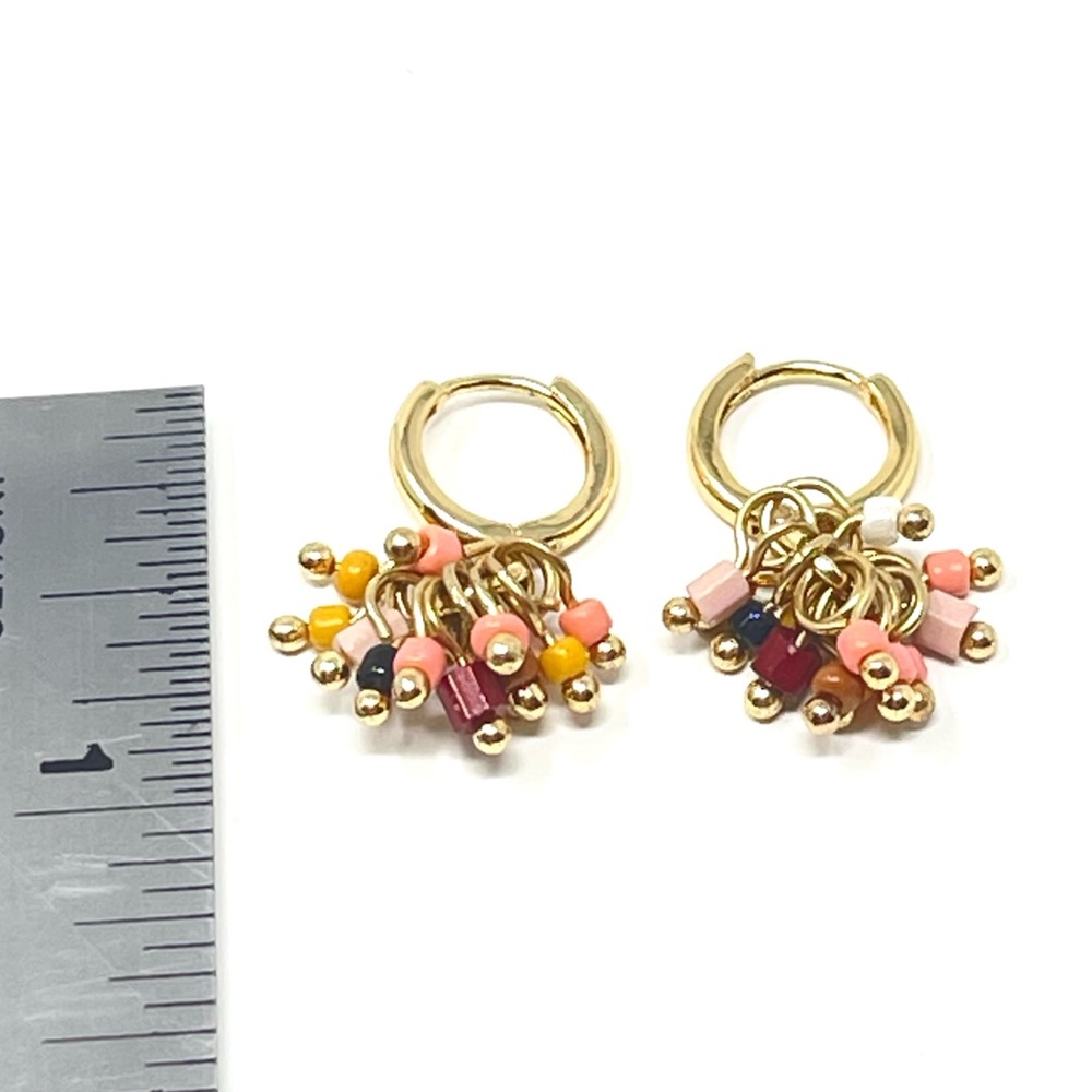 New Anthropologie Hoop Shaker Beaded Earrings Gold - Picture 3 of 4